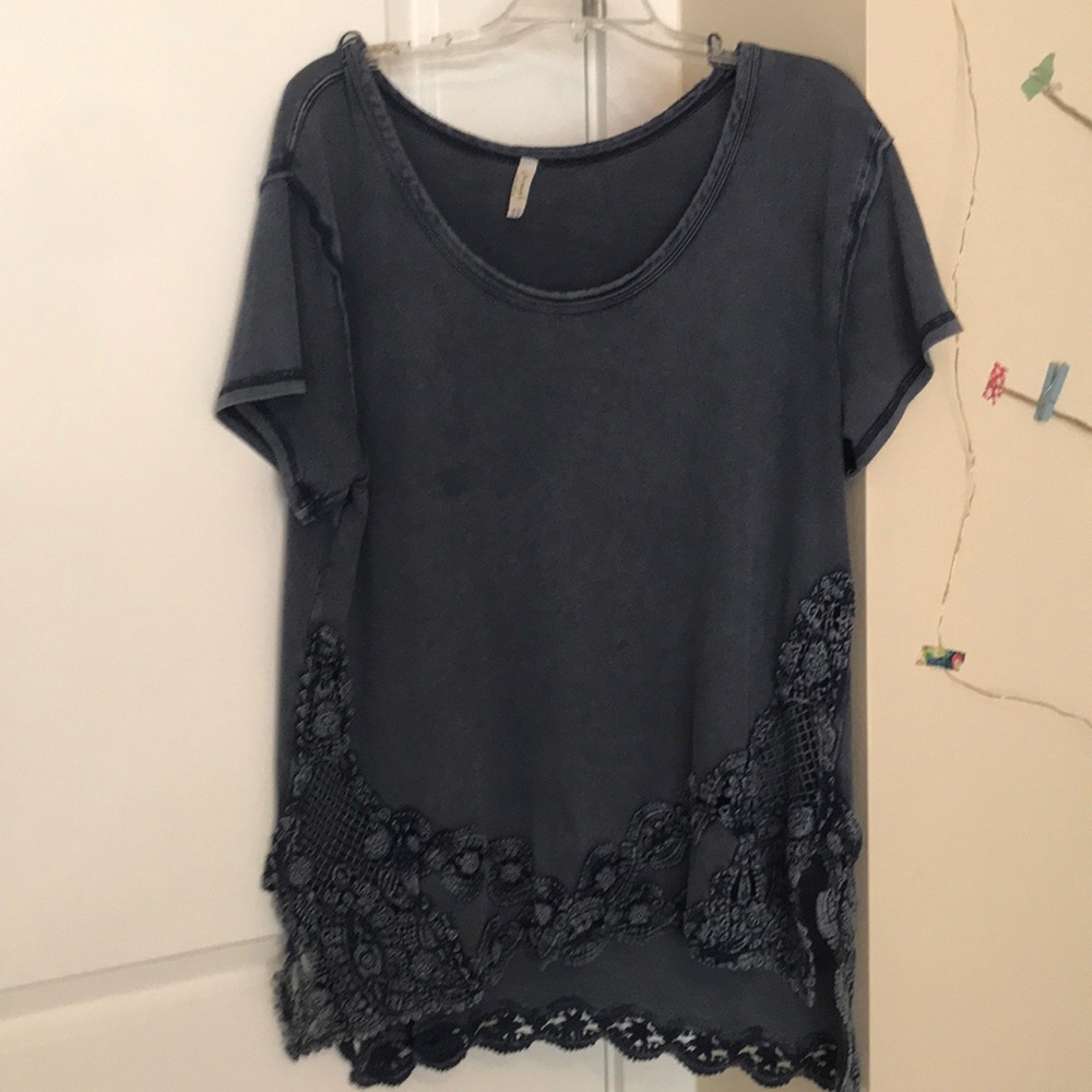 Free People Navy Short Sleeve Shirt